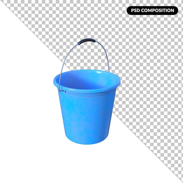 Blauer Eimer isolierte 3D-Darstellung