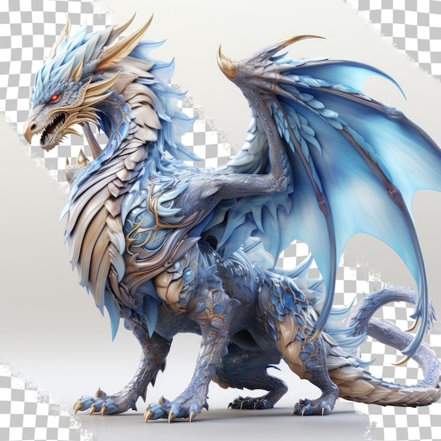 PSD blauer fantasy-drache in 3d, isoliert auf einem transparenten hintergrund