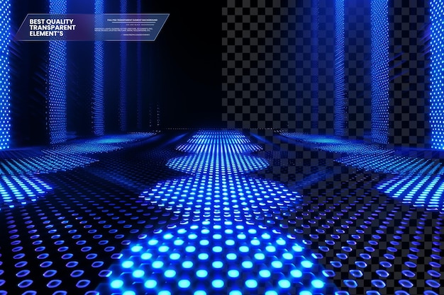 Blauer glühender Licht-Hintergrund mit Hexagon-Gitter-Techno auf durchsichtigem Hintergrund