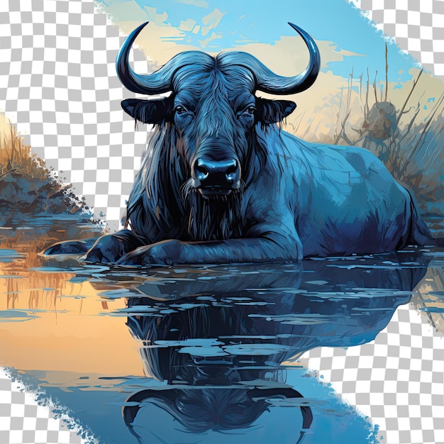 Blauer gnus macht eine pause, nachdem er transparenten hintergrund gefressen hat