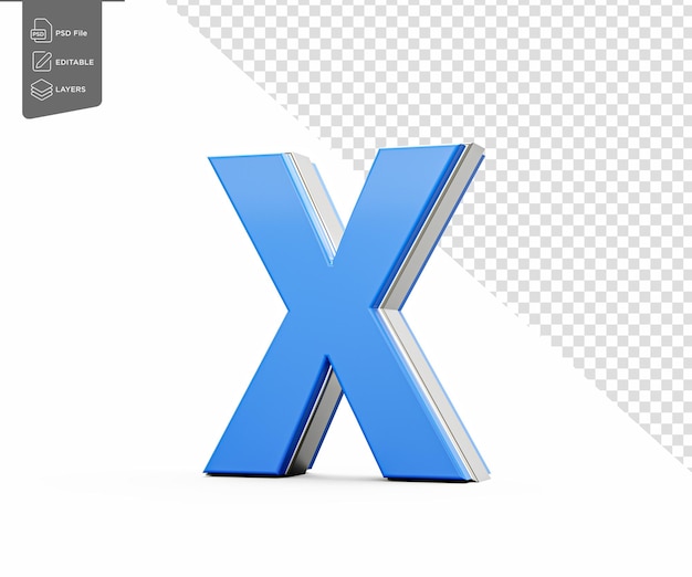 Blauer Großbuchstabe X glänzt mit seinem eleganten modernen Design Fette Schriftart mit scharfen Rändern 3D-Illustration