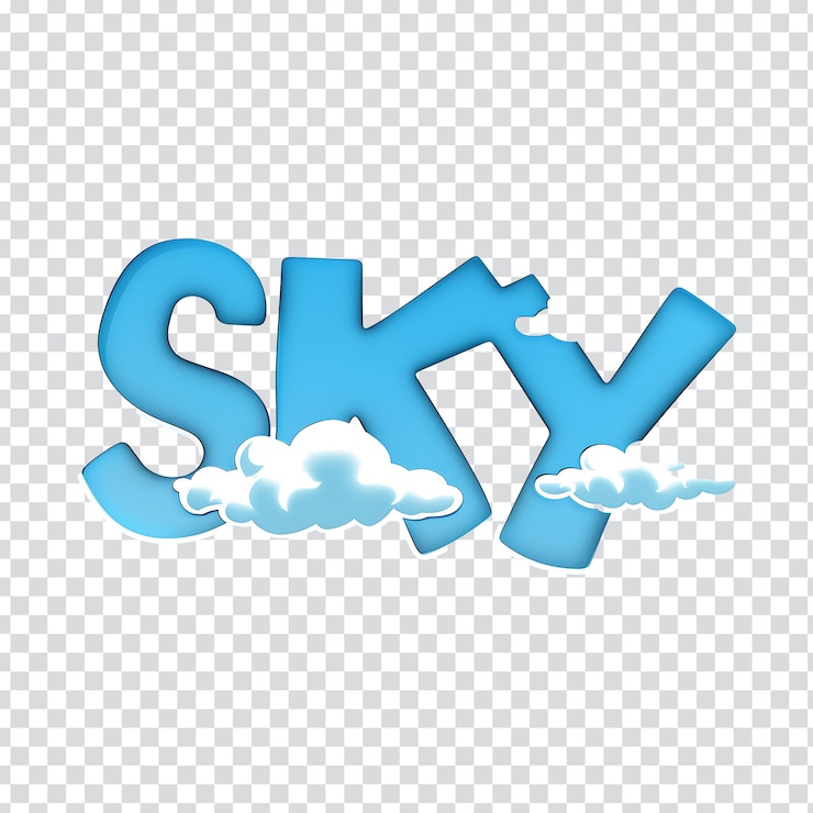 PSD blauer himmel mit wolken und das wort himmel auf einem gezeichneten hintergrund