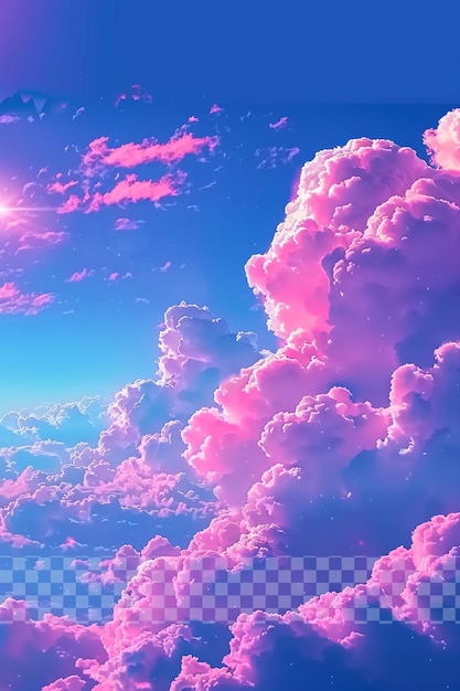 Blauer himmel, rosa wolken, einfacher cartoon-stil auf durchsichtigem hintergrund