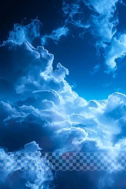 PSD blauer himmel, weiße wolken in der ferne, mobile wand auf transparentem hintergrund