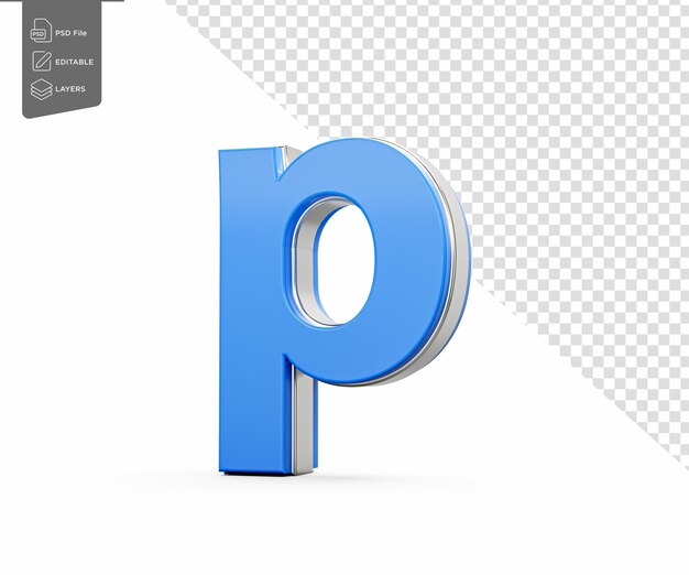 Blauer kleiner Buchstabe p Alphabet p glänzt mit seinem eleganten modernen Design mit scharfen Rändern 3D-Illustration