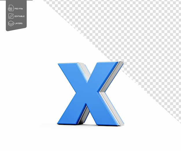 Blauer kleiner Buchstabe x Alphabet x Glänzt mit seinem eleganten modernen Design mit scharfen Rändern 3D-Illustration
