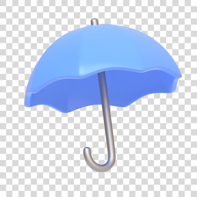 Blauer Regenschirm isoliert auf weißem Hintergrund 3D-Symbol Zeichen und Symbol Cartoon minimaler Stil 3D-Rendering