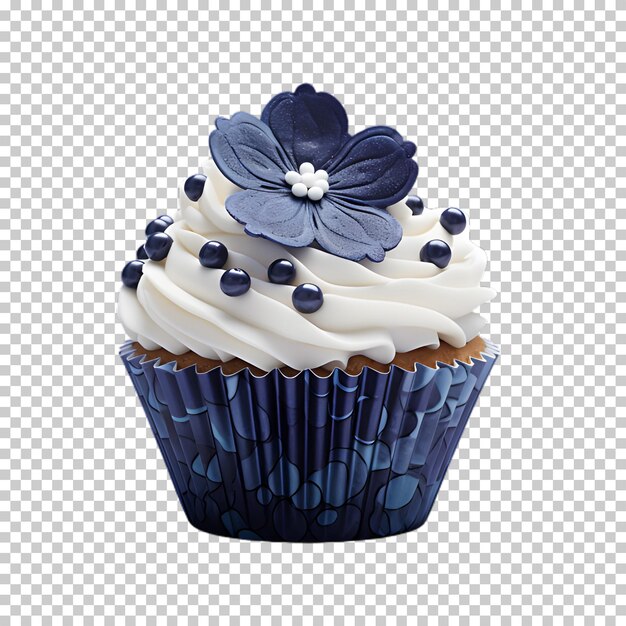 Blauer schokoladen-cupcake auf durchsichtigem hintergrund