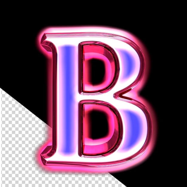 Blaues 3d-symbol in einem rosa rahmen mit leuchtendem buchstaben b