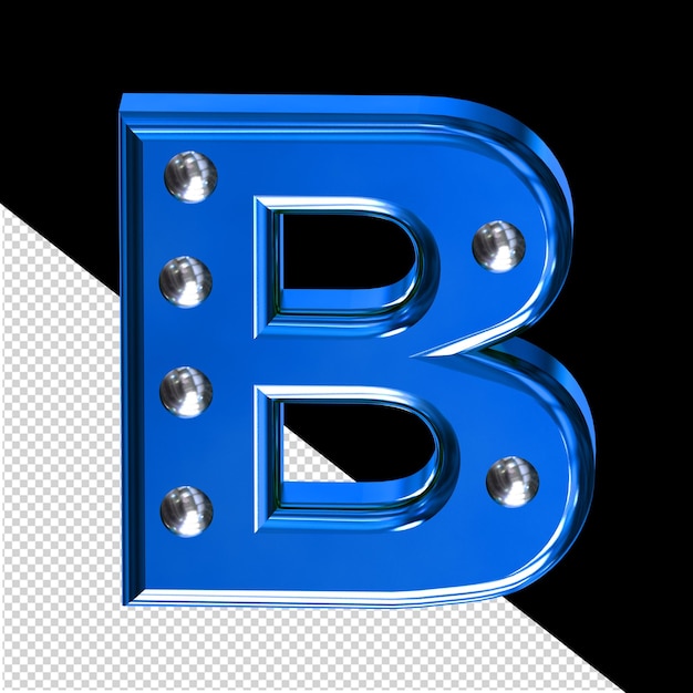 PSD blaues 3d-symbol mit metallnieten buchstabe b