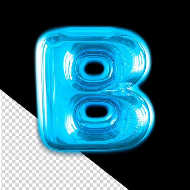 PSD blaues aufblasbares 3d-symbol mit glühendem buchstaben b