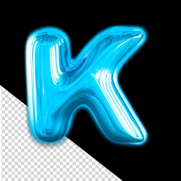 Blaues aufblasbares 3D-Symbol mit glühendem Buchstaben k