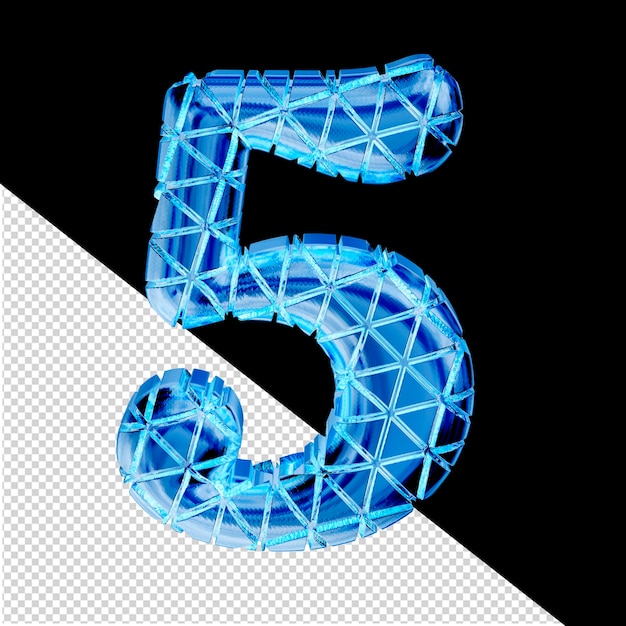 Blaues eis-3d-symbol mit dreieckigen abschnitten nummer 5