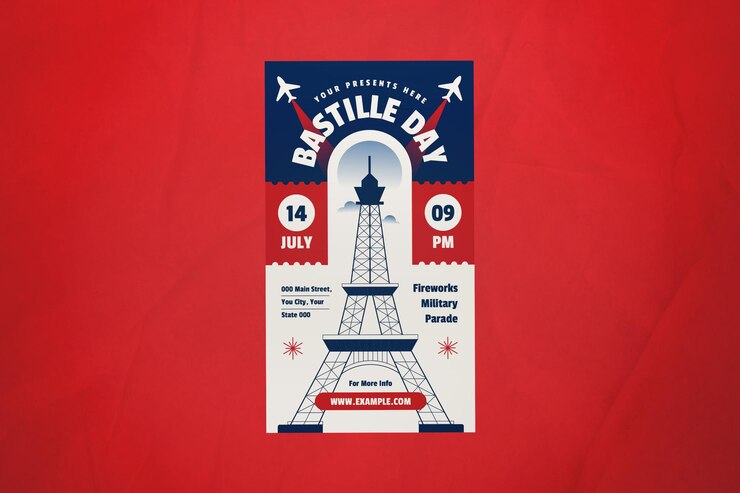 PSD blaues flaches design bastille day instagram story