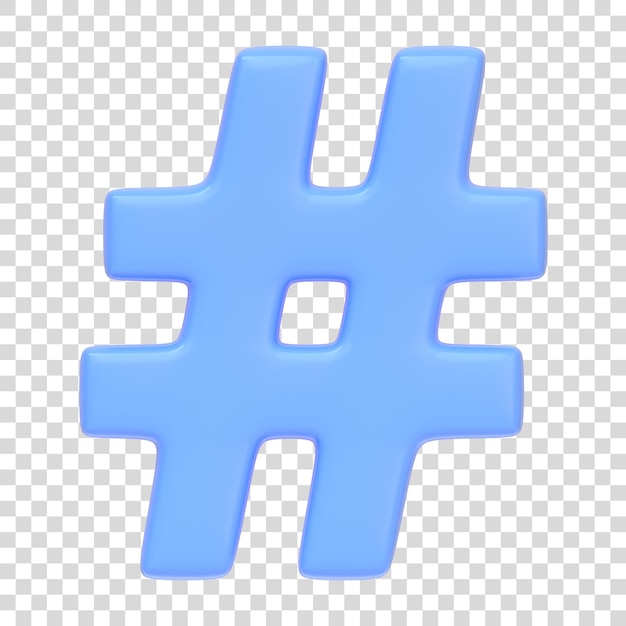 Blaues Hashtag-Symbol isoliert auf weißem Hintergrund 3D-Icon-Zeichen und Symbol 3D-Render-Illustration