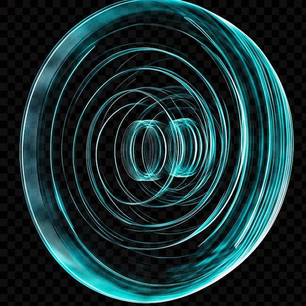 Blaues Hologramm von leuchtenden kreisförmigen Ringen auf durchsichtigem Hintergrund