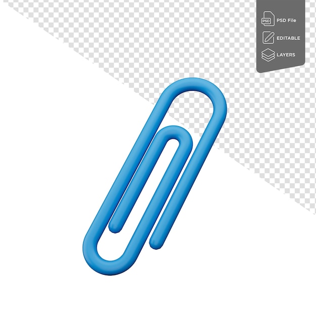 Blaues Papierklemmensymbol auf weißem Hintergrund 3D-Illustration