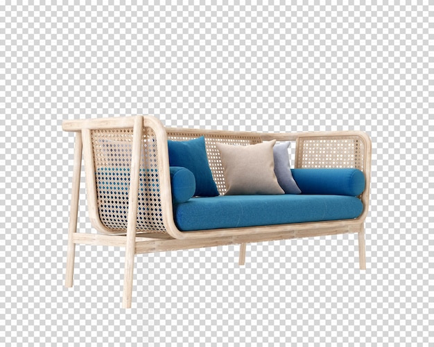 Blaues Sofa in 3D-Rendering isoliert