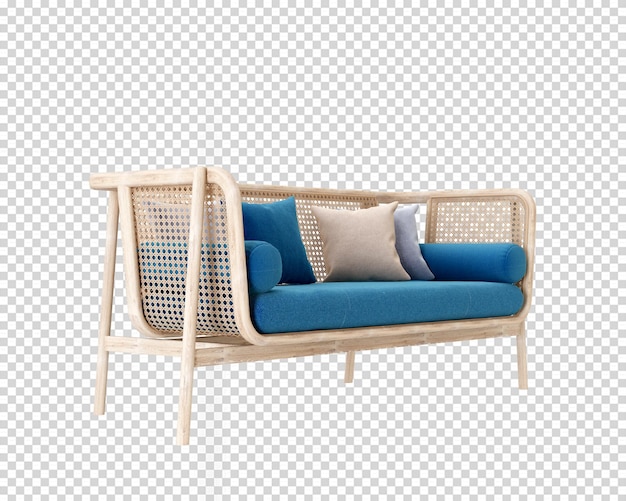 PSD blaues sofa in 3d-rendering isoliert