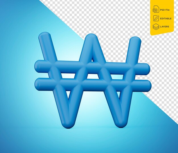 Blaues Symbol der koreanischen Won-Währung auf blauem Hintergrund 3D-Illustration