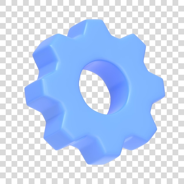 Blaues Zahnrad-Symbol isoliert auf weißem Hintergrund 3D-Symbol Zeichen und Symbol Cartoon minimaler Stil 3D-Rendering