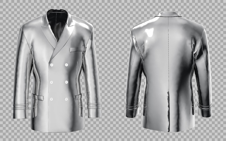 PSD blazer a due petti d'argento lucido 3d