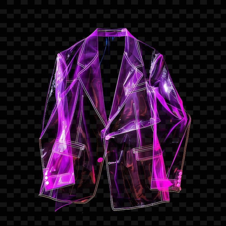 PSD blazer con cuello de solapa hecho con organza de nylon que brilla en png ropa de moda de neón única