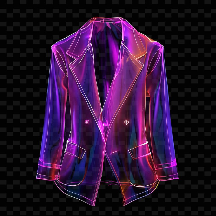 PSD blazer con cuello de solapa hecho con organza de nylon que brilla en png ropa de moda de neón única
