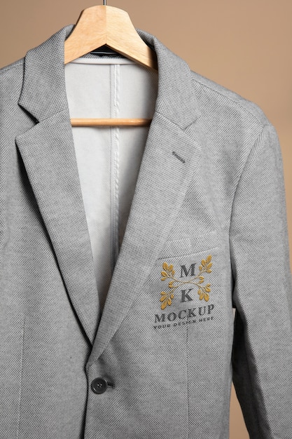 PSD blazer gris con diseño de logotipo de maqueta.