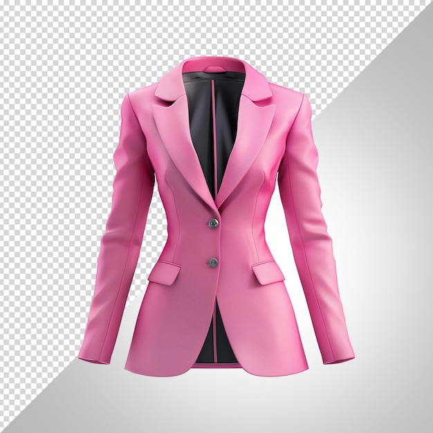 un blazer rosa con un cuello negro y una camisa negra en él