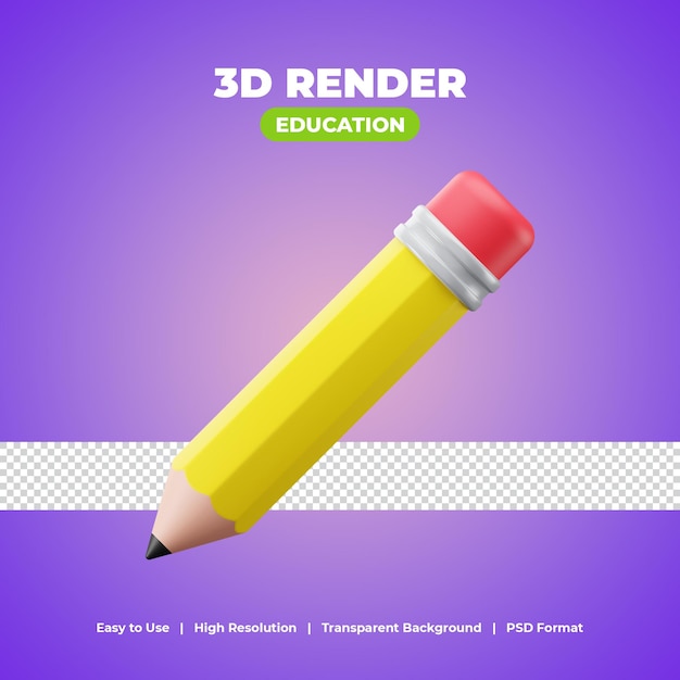 PSD bleistift mit 3d-render-icon-illustration