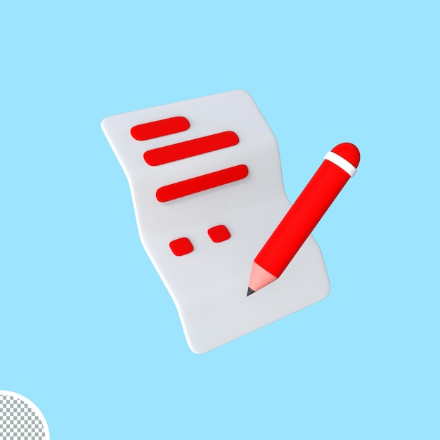 Bleistift Schreiben auf weißem Papier Notiz Dokument 3D-Rendering Pastellfarben Abbildung