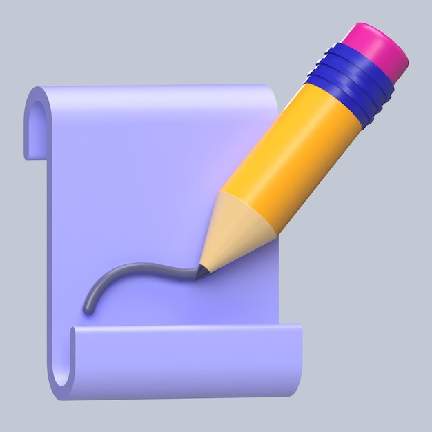 Bleistift- und Papierrolle 3D-Symbol