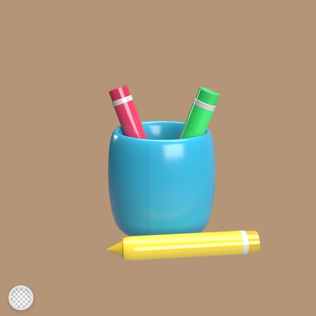 Bleistiftfarbe und die 3D-Darstellung im Cartoon-Stil des Ortes