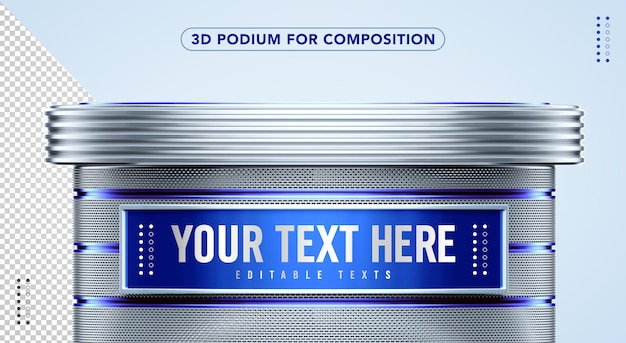 PSD bleu avec podium 3d argenté pour insérer votre texte ici