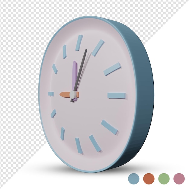 PSD bleu rouge vert orange, rendu 3d de l'horloge, fond transparent.