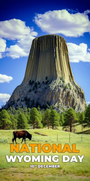 PSD blick auf das national devils tower monument mit byson wyoming day künstliche intelligenz generativ