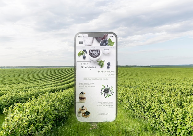 Blick auf ein riesiges Smartphone in der Natur