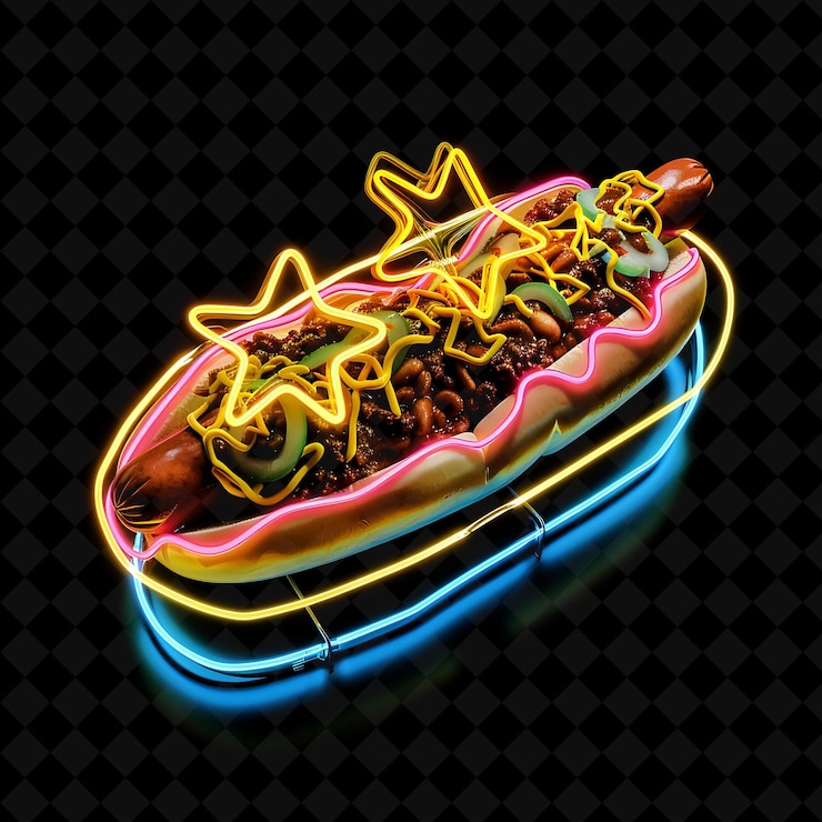 PSD blinking neon stars coney island hot dog en una montaña rusa png decoración de comida de neón colección y2k