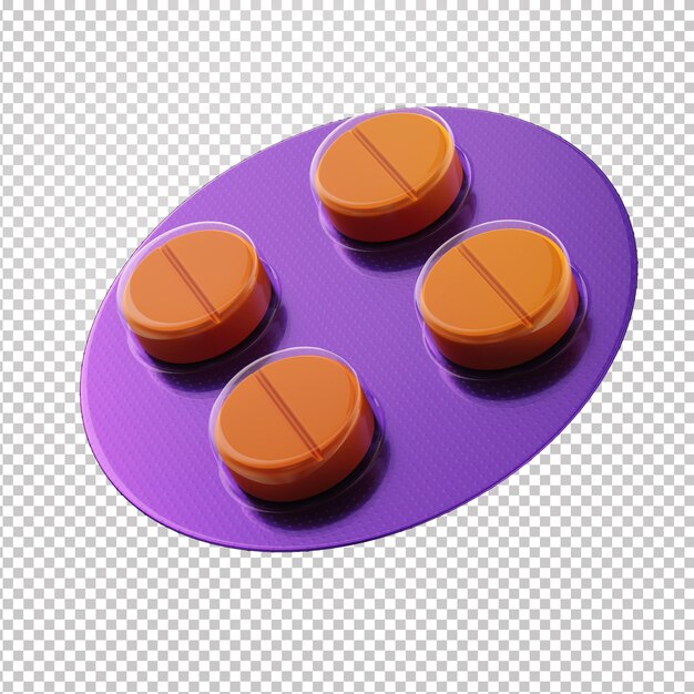 Blister de pastillas redondas 3D con fondo transparente