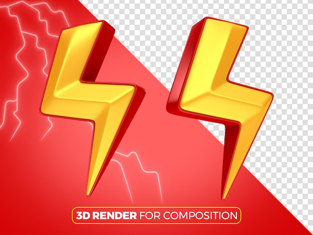 Blitz in roter und gelber 3D-Rendering