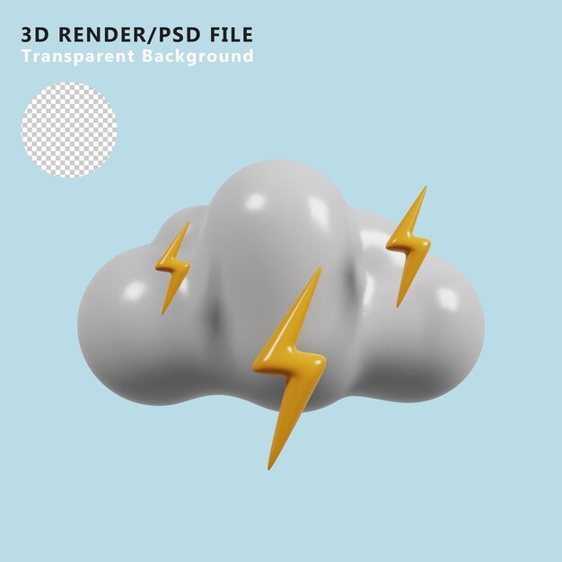 Blitzschlag Gewitter Wettersymbol Meteorologisches Zeichen 3D Render Premium PSD