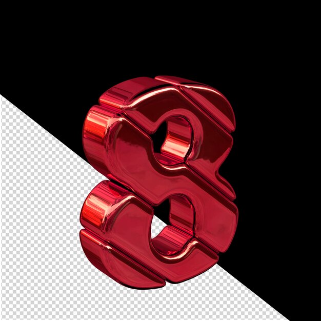 Bloc diagonal rouge symbole 3D vue depuis la gauche numéro 8
