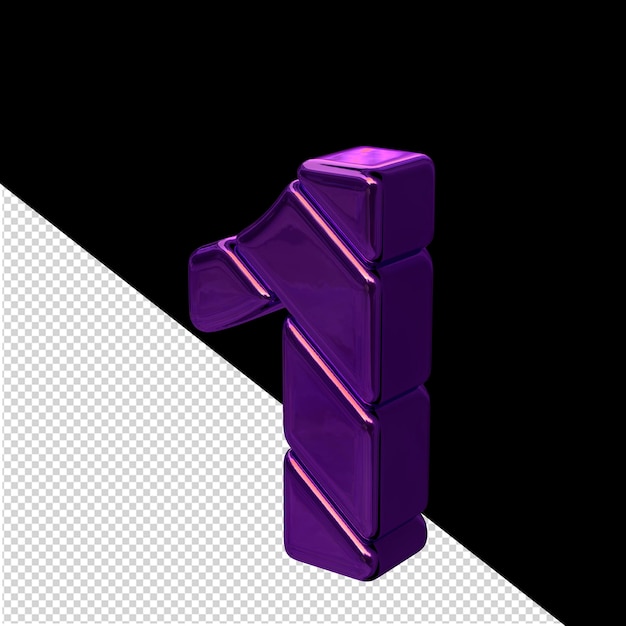 Bloc diagonal violet foncé symbole 3D vue depuis la gauche numéro 1