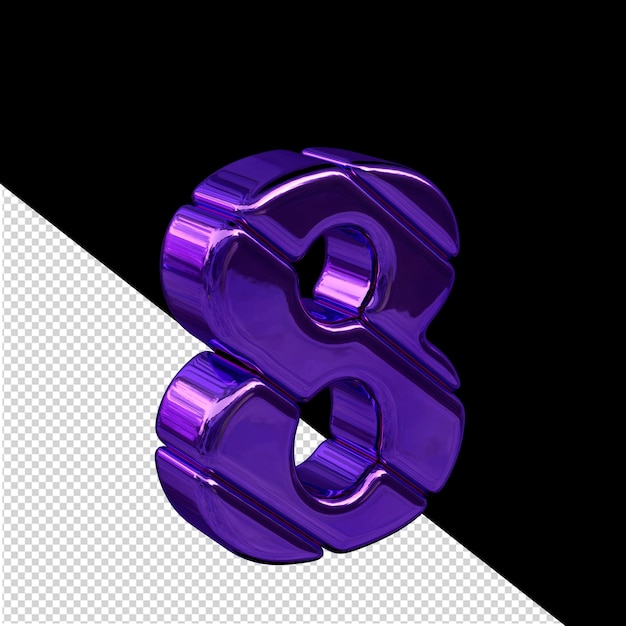 Bloc diagonal violet symbole 3D vue depuis la gauche numéro 8