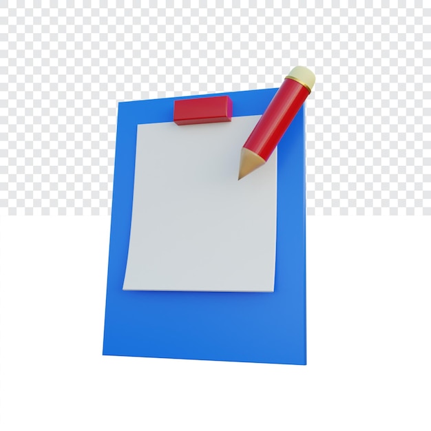 Bloc de notas y lápiz estacionarios de ilustración 3D