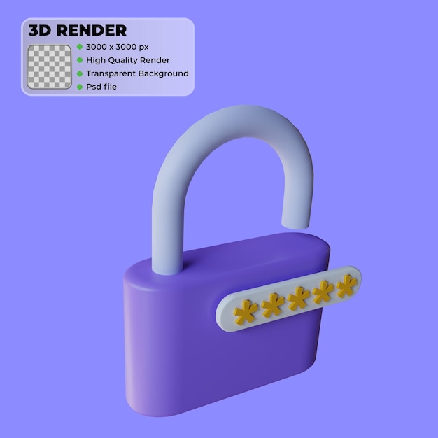 Blocco minimo con password nascosta simbolo 3d rendering