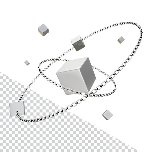 Blockchain connection 3D Graphic Design Silver Metallic Concept Materials