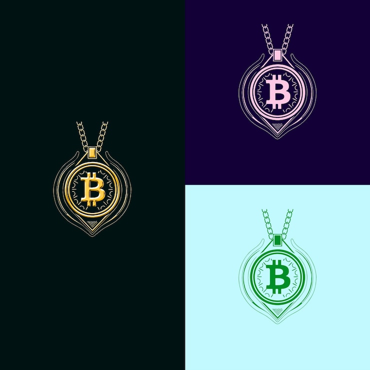 PSD blockchain e cryptocurrency medal award logo com bitcoin designs vetoriais criativos e únicos