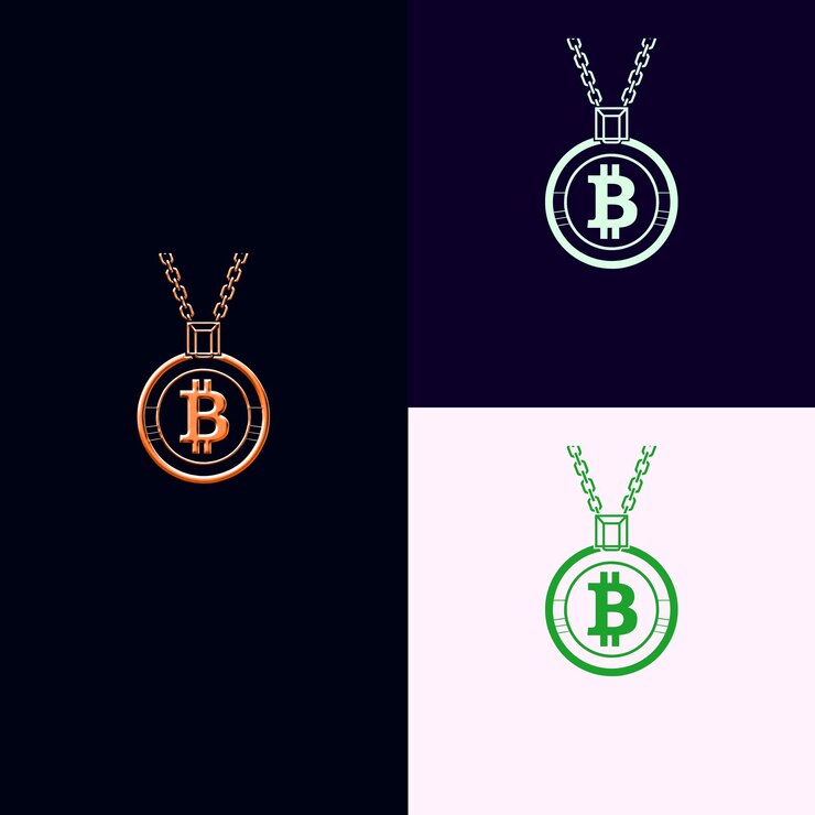 PSD blockchain e cryptocurrency medal award logo com bitcoin designs vetoriais criativos e únicos